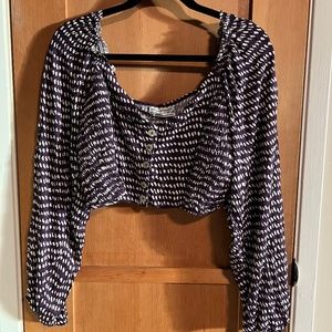 URBAN OUTFITTERS CROP BLOUSE SIZE LARGE BROWN/CREAM